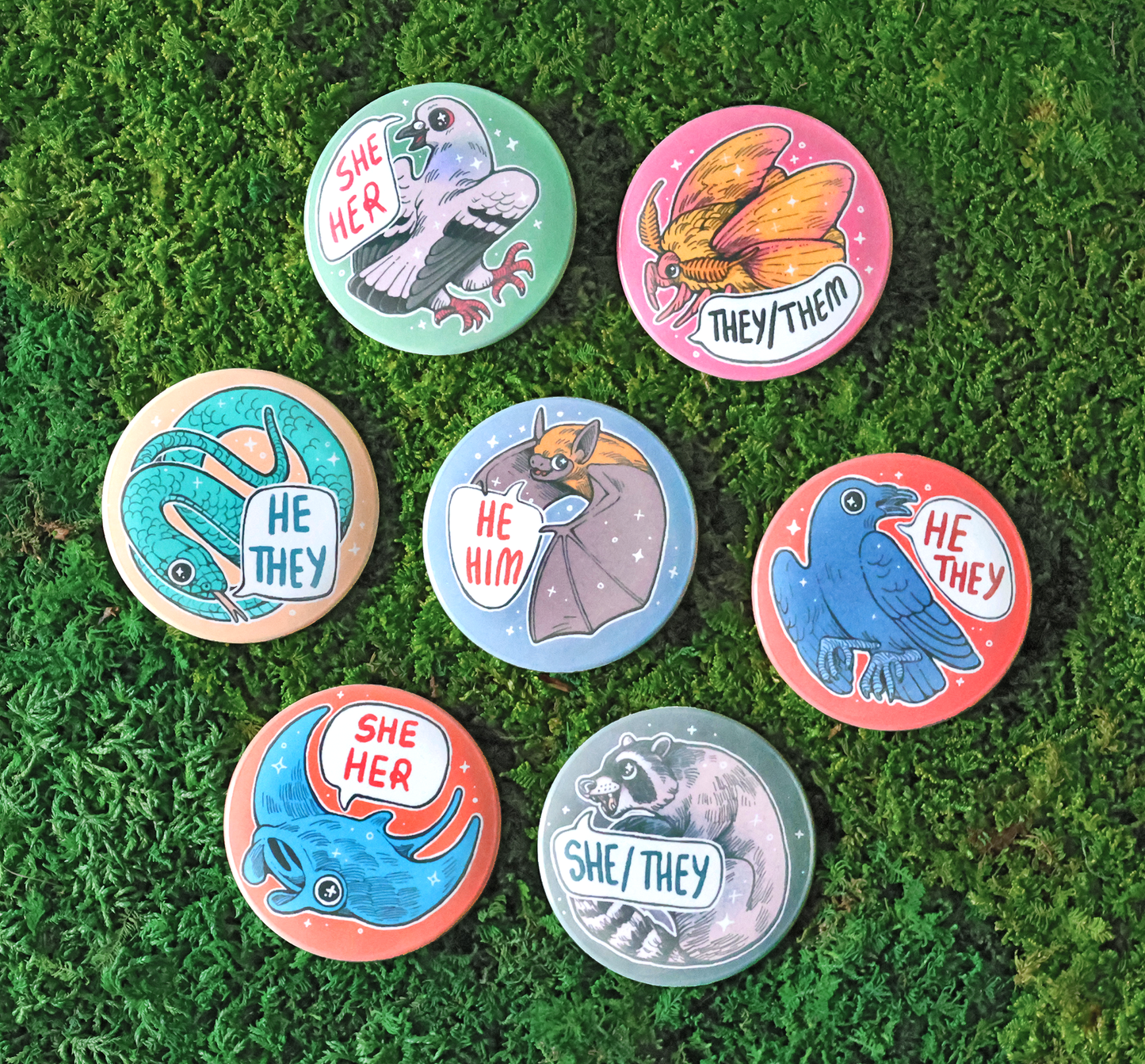 Wild Pronoun Button Badges