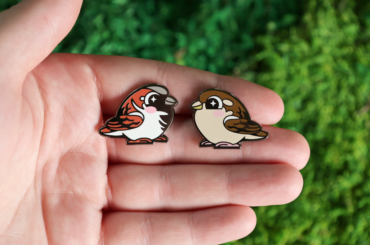 Pair of House Sparrow Enamel Pins